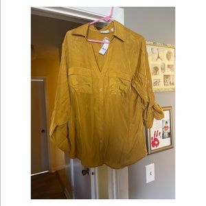 NWT NY&CO Gold button down blouse XL
